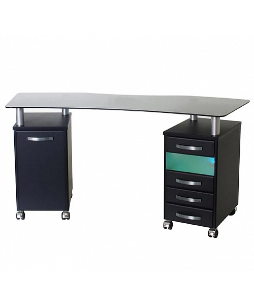 Стол маникюрный с 2 тумбами со стеклянной фигурной столешницей и УФ-блоком "МЦ-050"